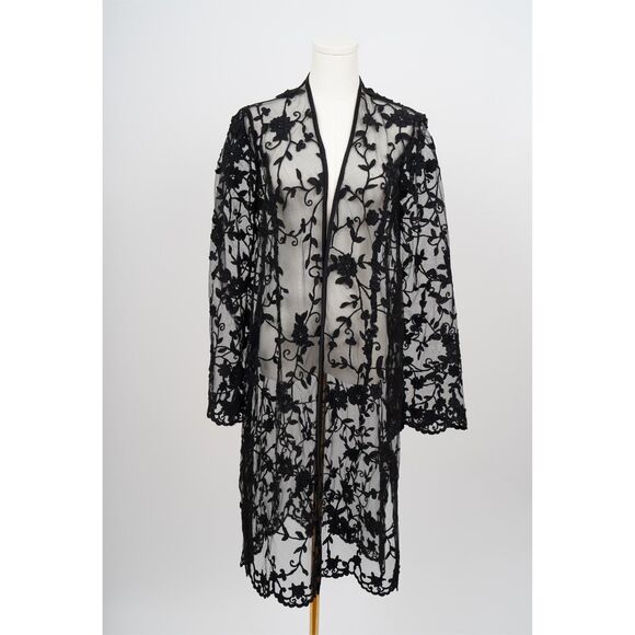 Peggy Jennings Vintage Black Sheer Embroidered Coat Size OS - Picture 1 of 4